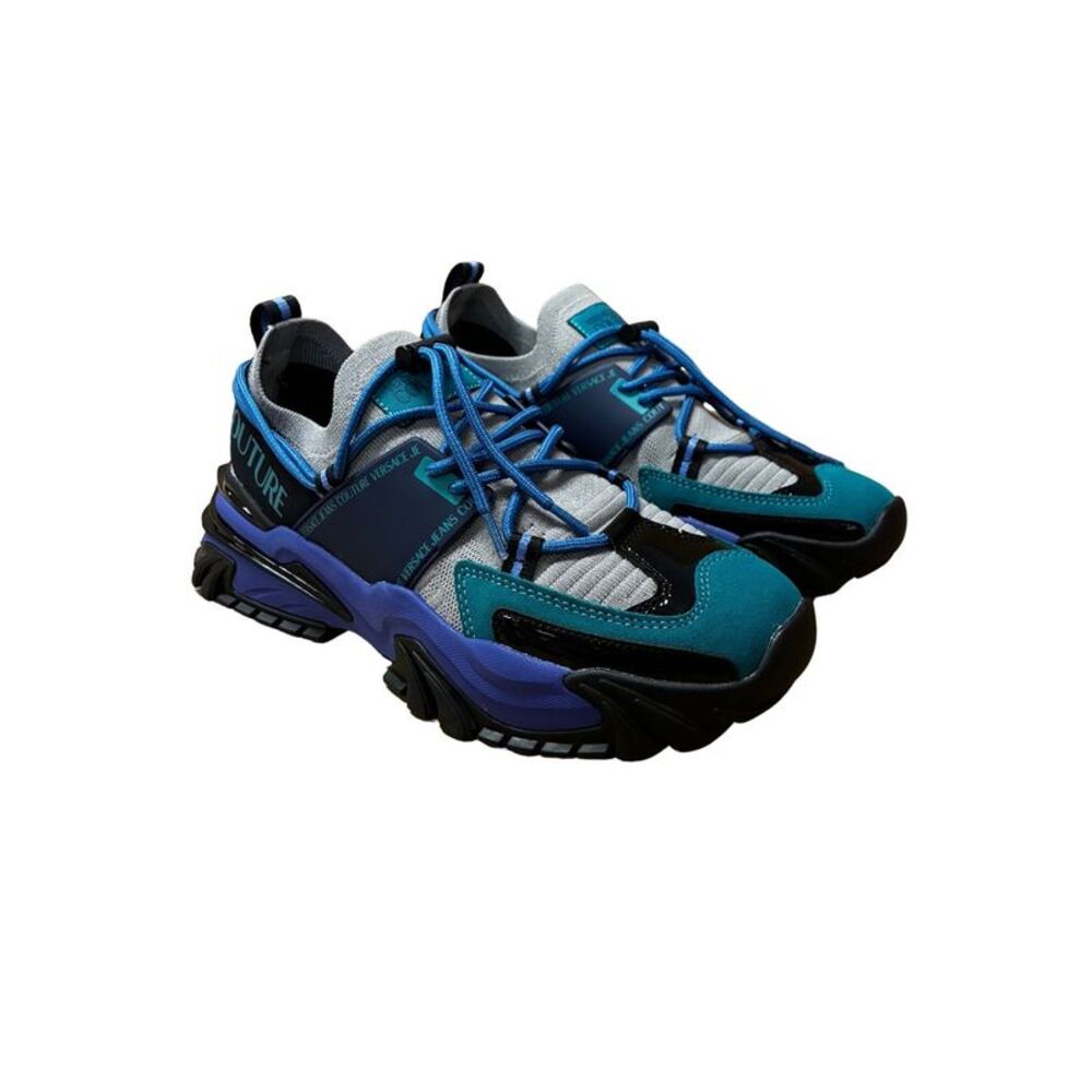 Versace Jeans Couture Mens Black / Blue / Teal Technical Trail Sneakers